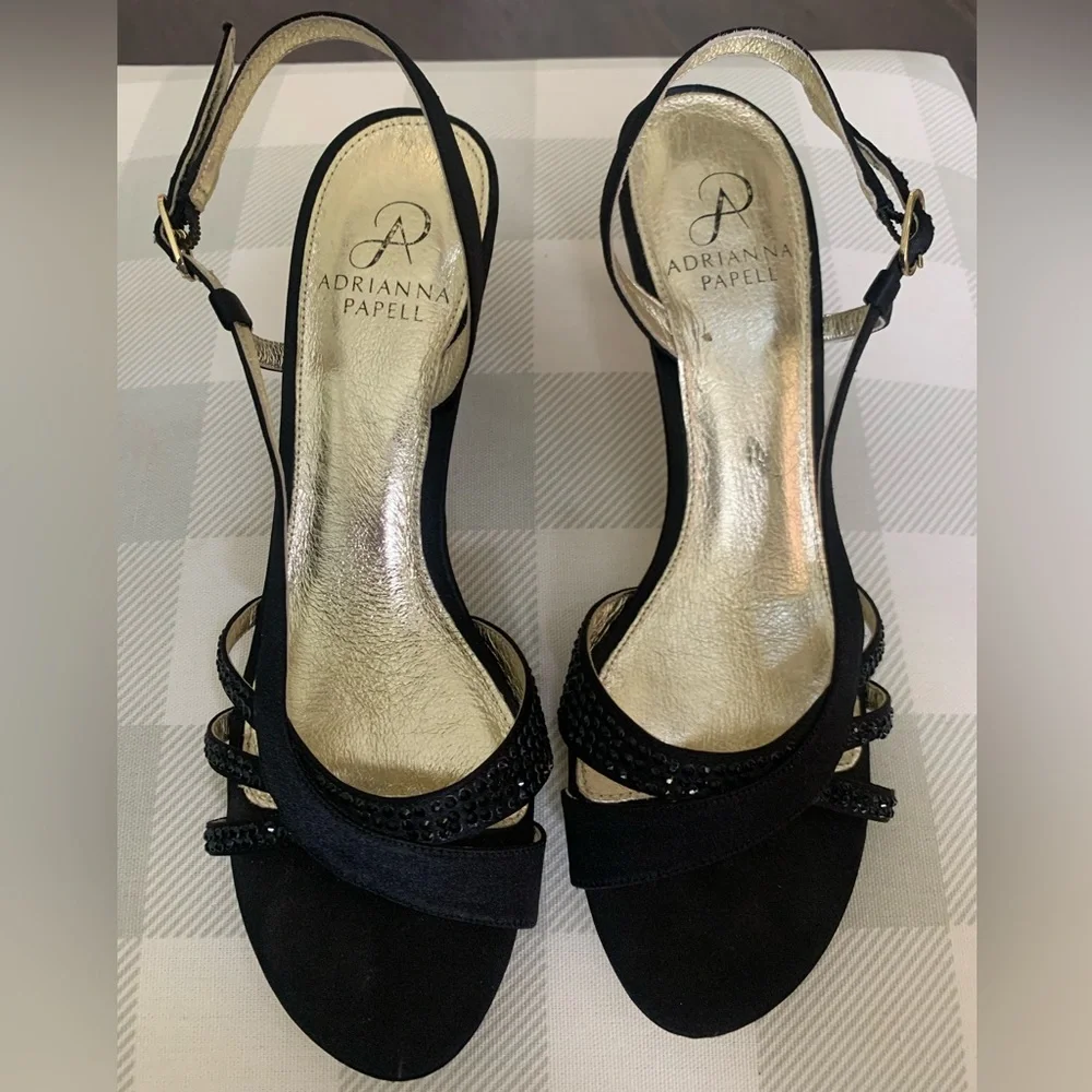 Adrianna Papell black satin heels with beads and sparkly heel - Picture 5 of 10